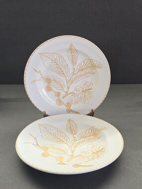 222 FIFTH~GOLD LEAVES~APPETIZER/ BREAD PLATES Set Of 2 ~Autumn ~Thanksgiving
